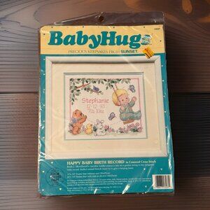 1991 Happy Baby Birth Record #13537 Cross Stitch Kit Baby Hugs 12x10" Embroidery